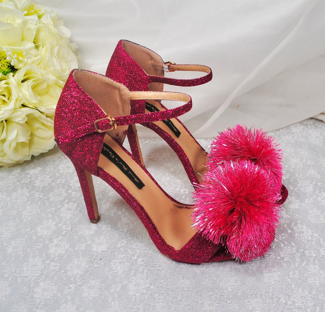 Pink Glitter Sandals with PomPom