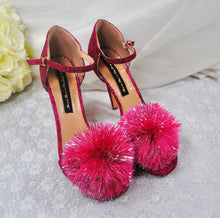Load image into Gallery viewer, Pink Glitter Sandals with PomPom
