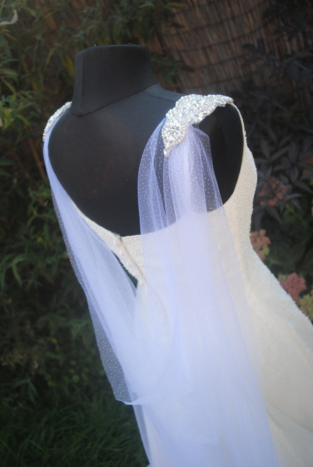 White Glitter Wedding Cape - Bridal Drape Cape Veil
