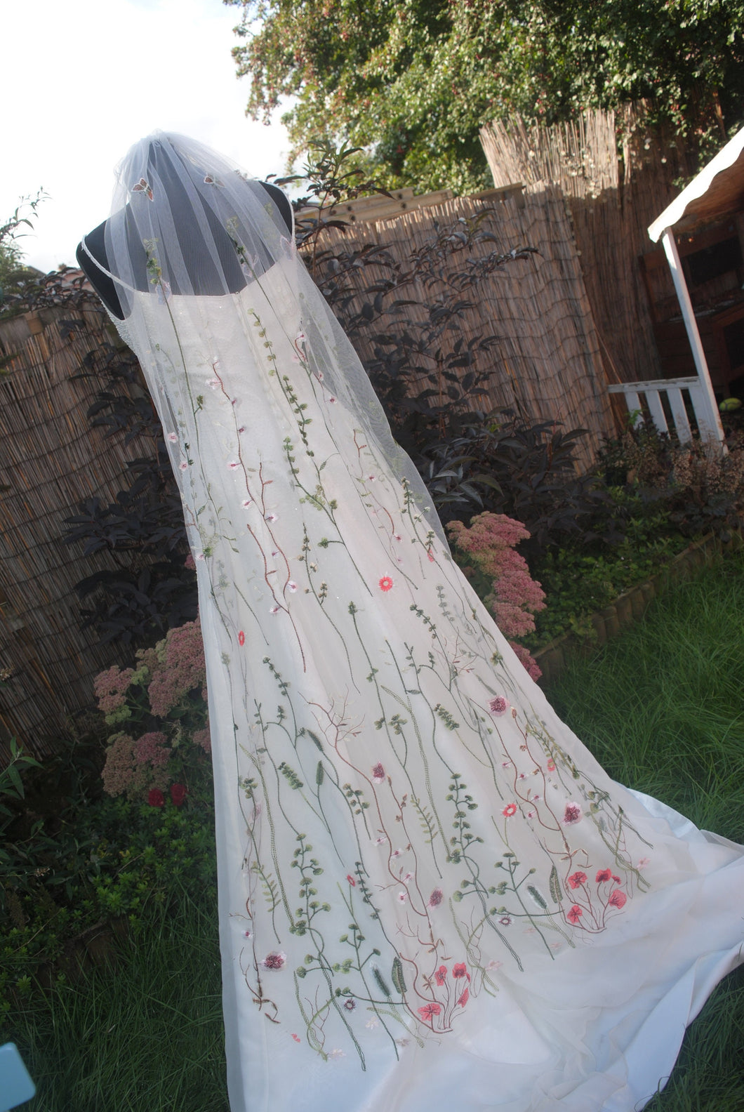 Embroidered Meadow Flower Veil or Cape