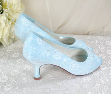 Load image into Gallery viewer, Blue Lace Bridal Heels
