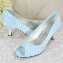 Load image into Gallery viewer, Blue Lace Bridal Heels
