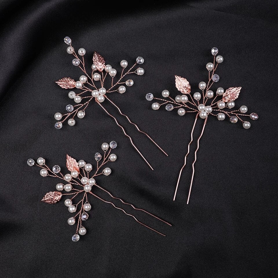 Simple Pearl Bridal Hair Pin | Gold, Silver, Rose Gold