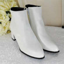 Load image into Gallery viewer, Simply Beautiful Block Heel Bridal Boots, White Wedding Shoes, Soft Ankle Boots
