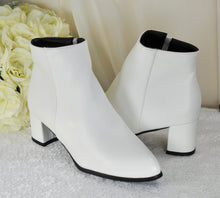Load image into Gallery viewer, Simply Beautiful Block Heel Bridal Boots, White Wedding Shoes, Soft Ankle Boots
