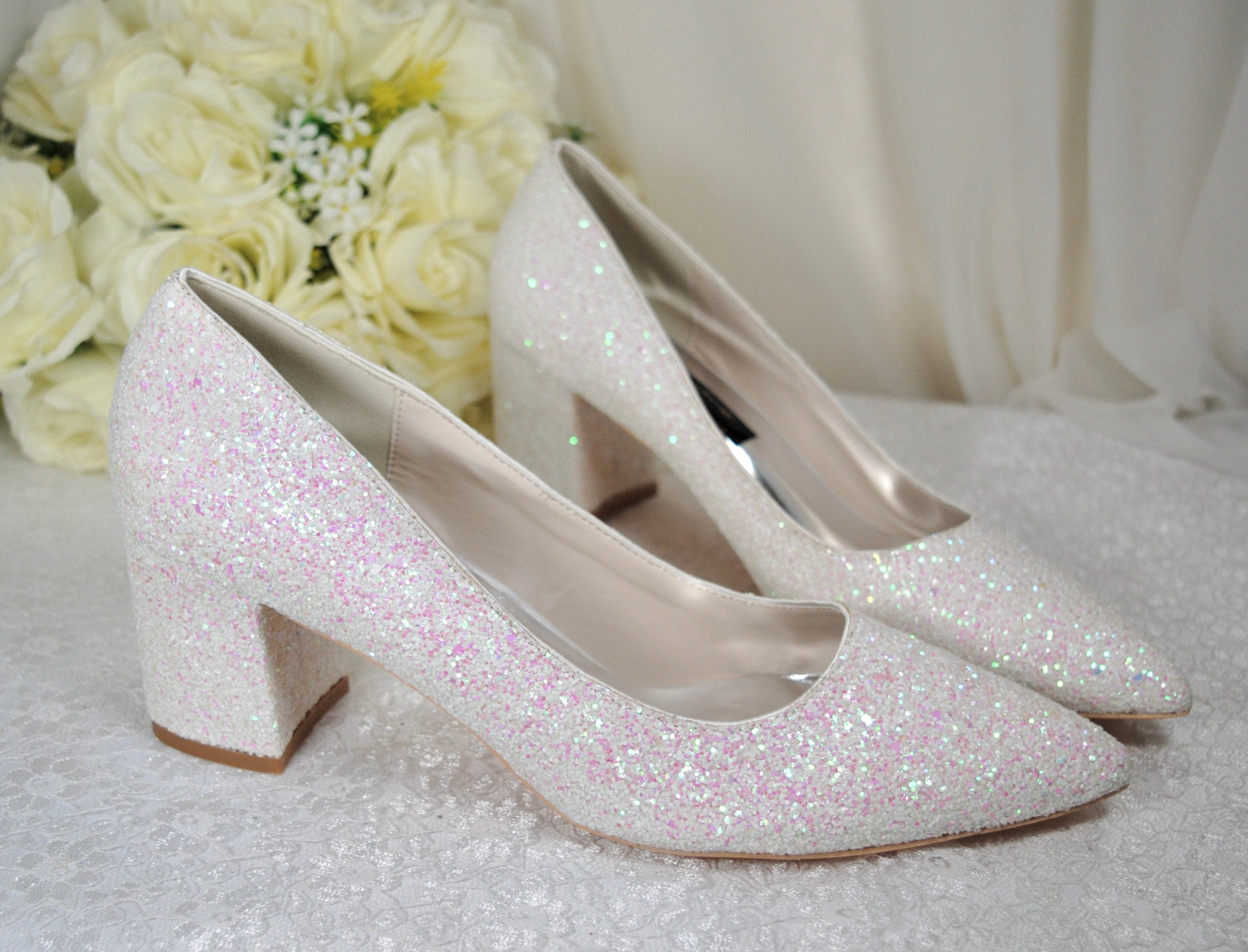 Glitter Wedding Shoes Inch Chunky Heel