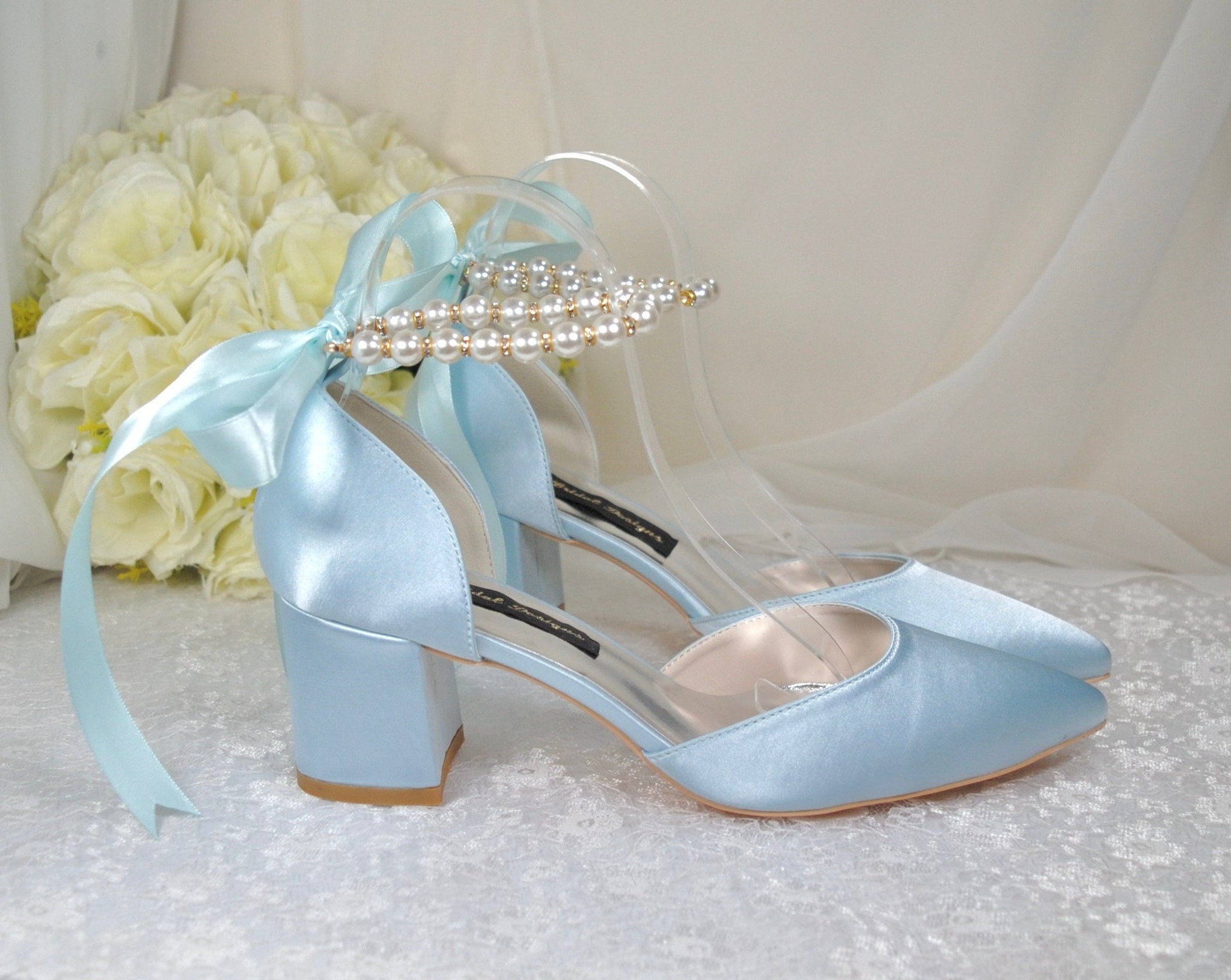 Light Blue Satin Bridal Shoes  Becci's Bridal Designs