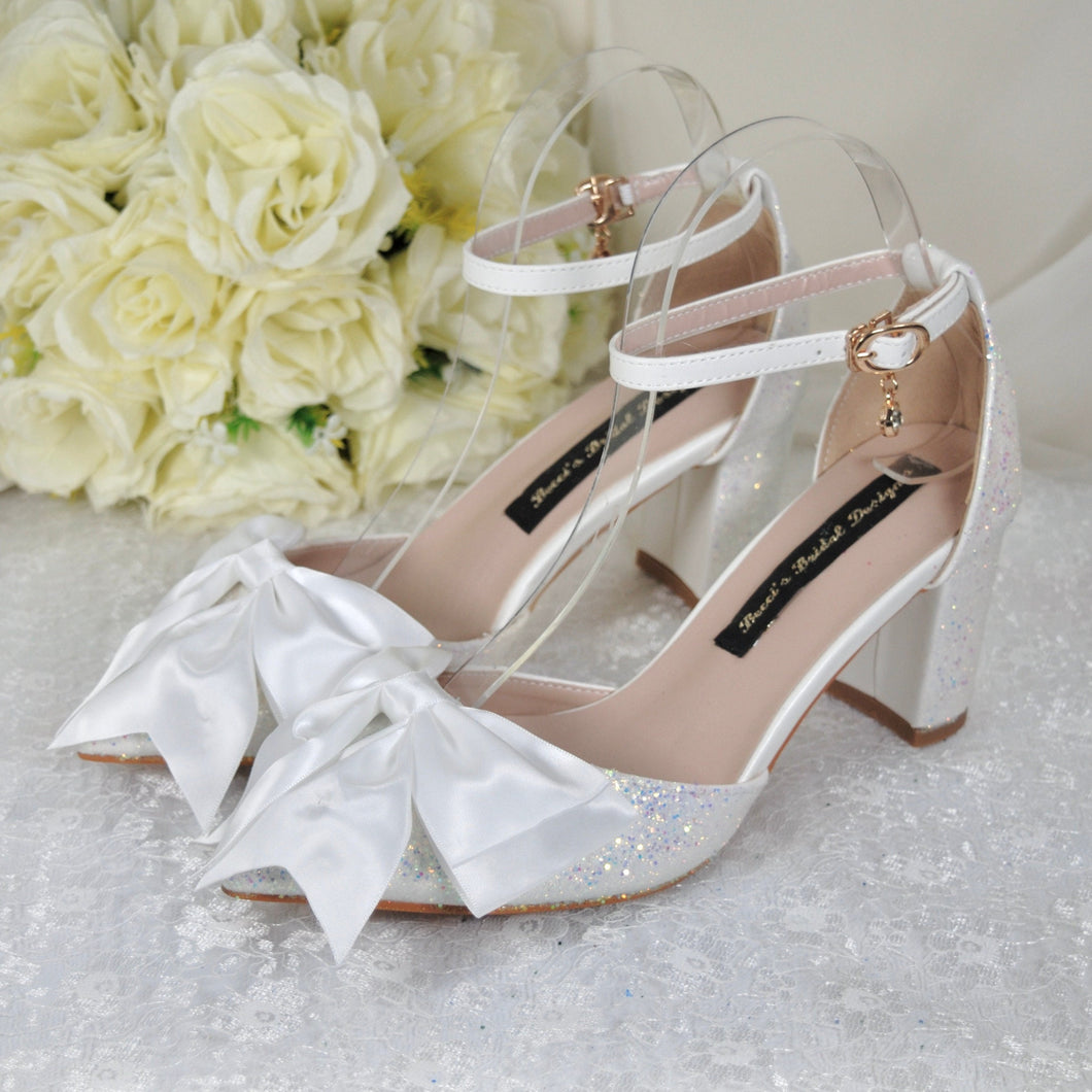 'UNICORN' Glitter Block Heels with Bow | 4cm, 7cm or 10cm Heel
