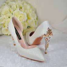 Load image into Gallery viewer, Ivory Shimmer Bridal Shoes with Cherry Blossom
