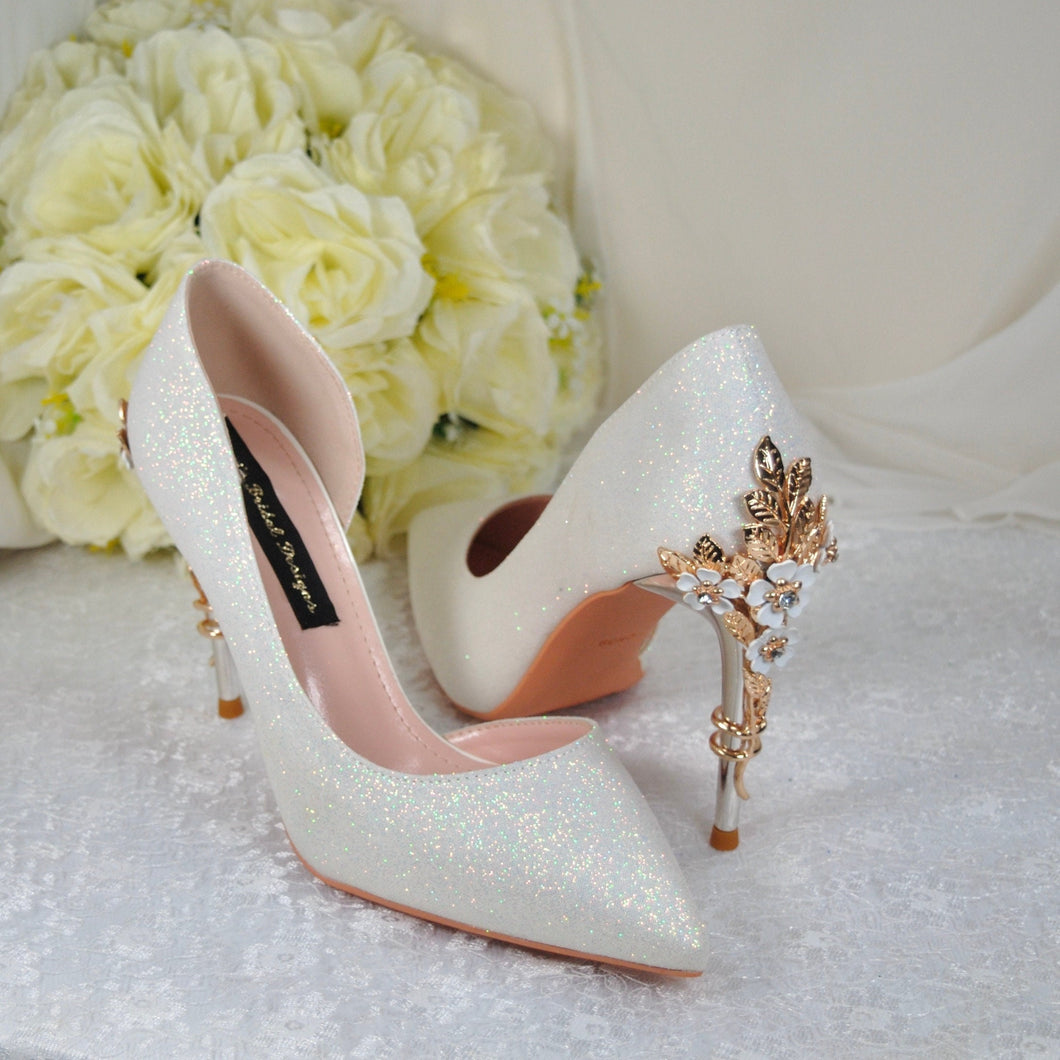 Ivory Shimmer Bridal Shoes with Cherry Blossom