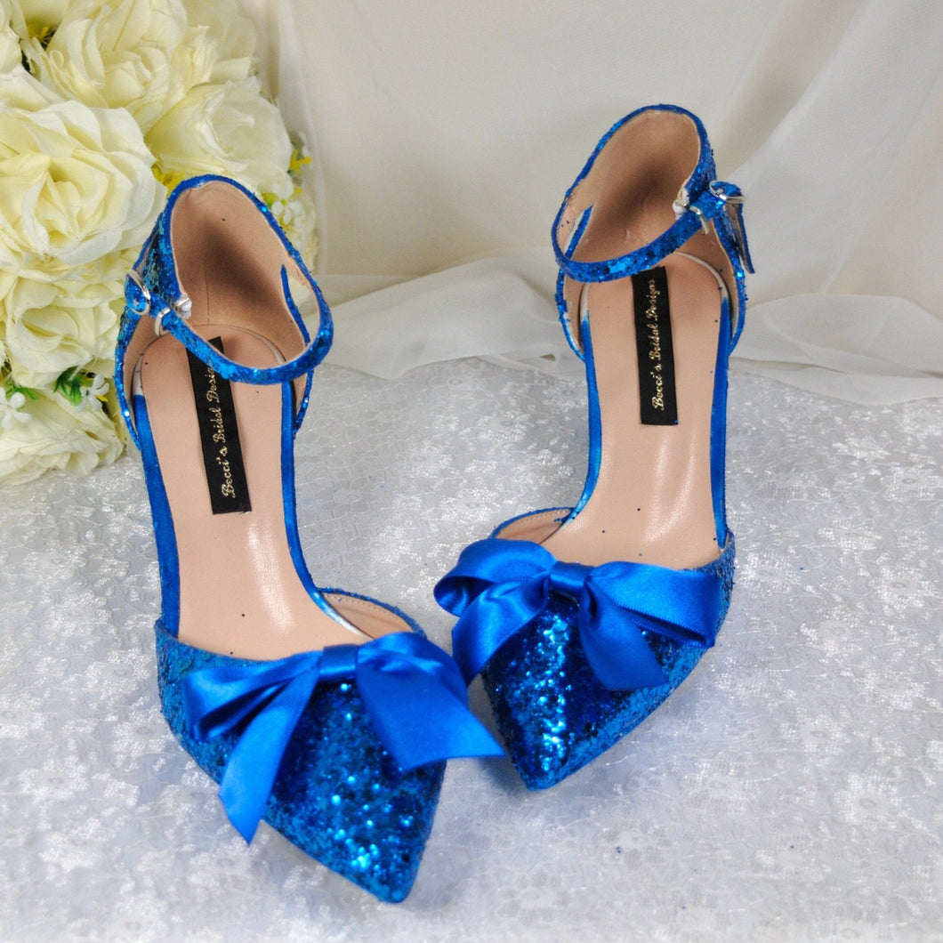 Rock Glitter Block Heel Sandals with FRONT BOW | Other Colours | 5cm or 7cm Heel
