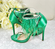 Load image into Gallery viewer, Feather Trim Bridal Sandals | Custom Colours
