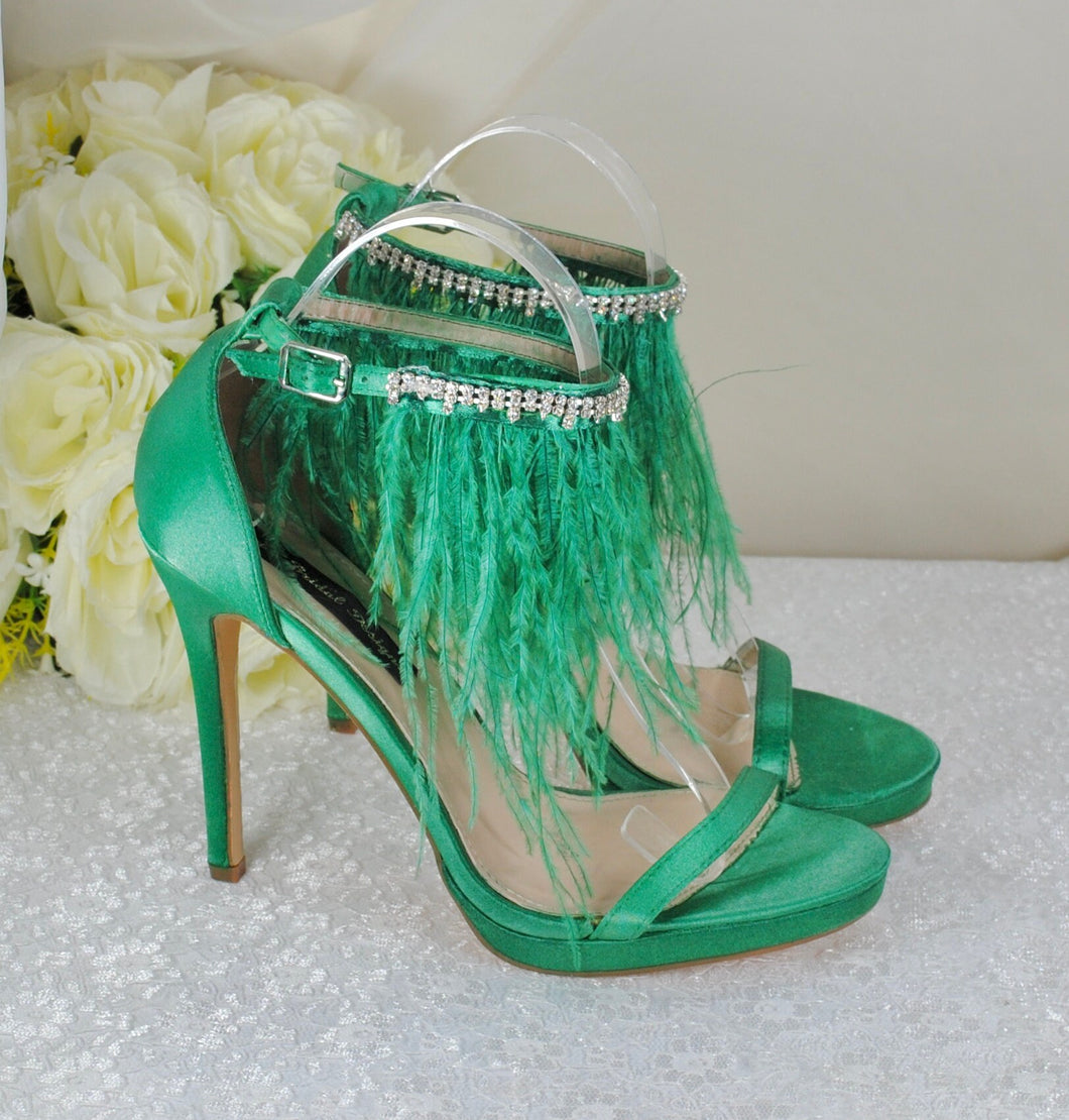 Feather Trim Bridal Sandals | Custom Colours