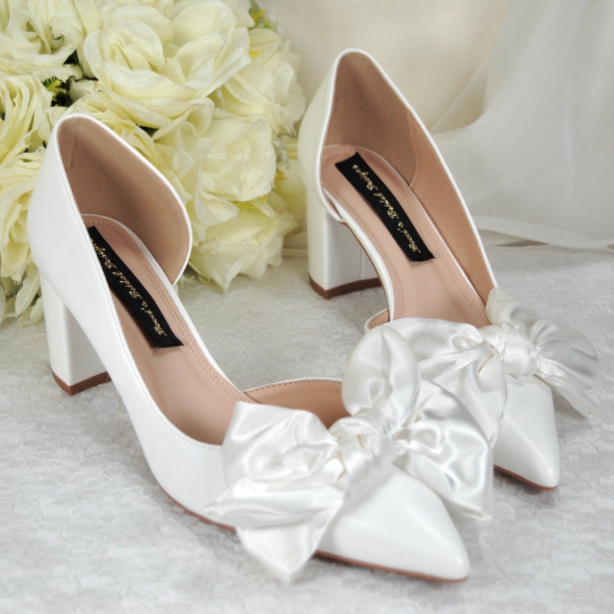 Block Heels Satin Bow Stiletto Heels Satin Block Heel Wedding