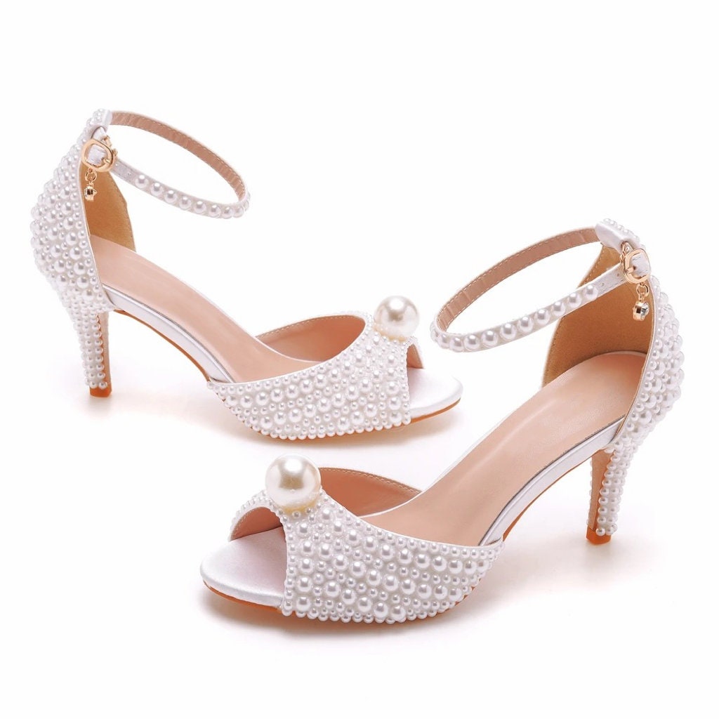 White Pearl Bridal Shoes | 10 or 7cm Heel