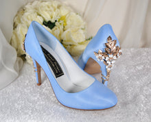 Load image into Gallery viewer, Light Blue Satin Round Toe with &#39;Cherry Blossom&#39;

